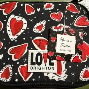 NWT Love Brighton Hearts A Flutter Jewelry Case Travel Bag Black Red